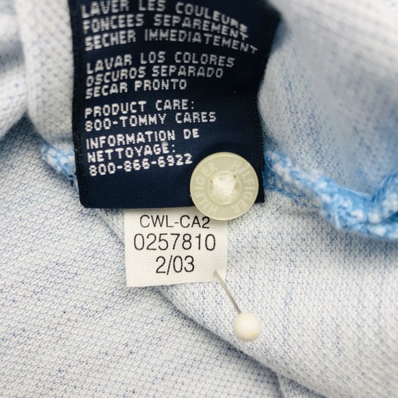 Y2K Tommy Hilfiger Polo Shirt Mens LARGE Blue Colorblock Stripe Flag Loop Collar - Picture 14 of 16